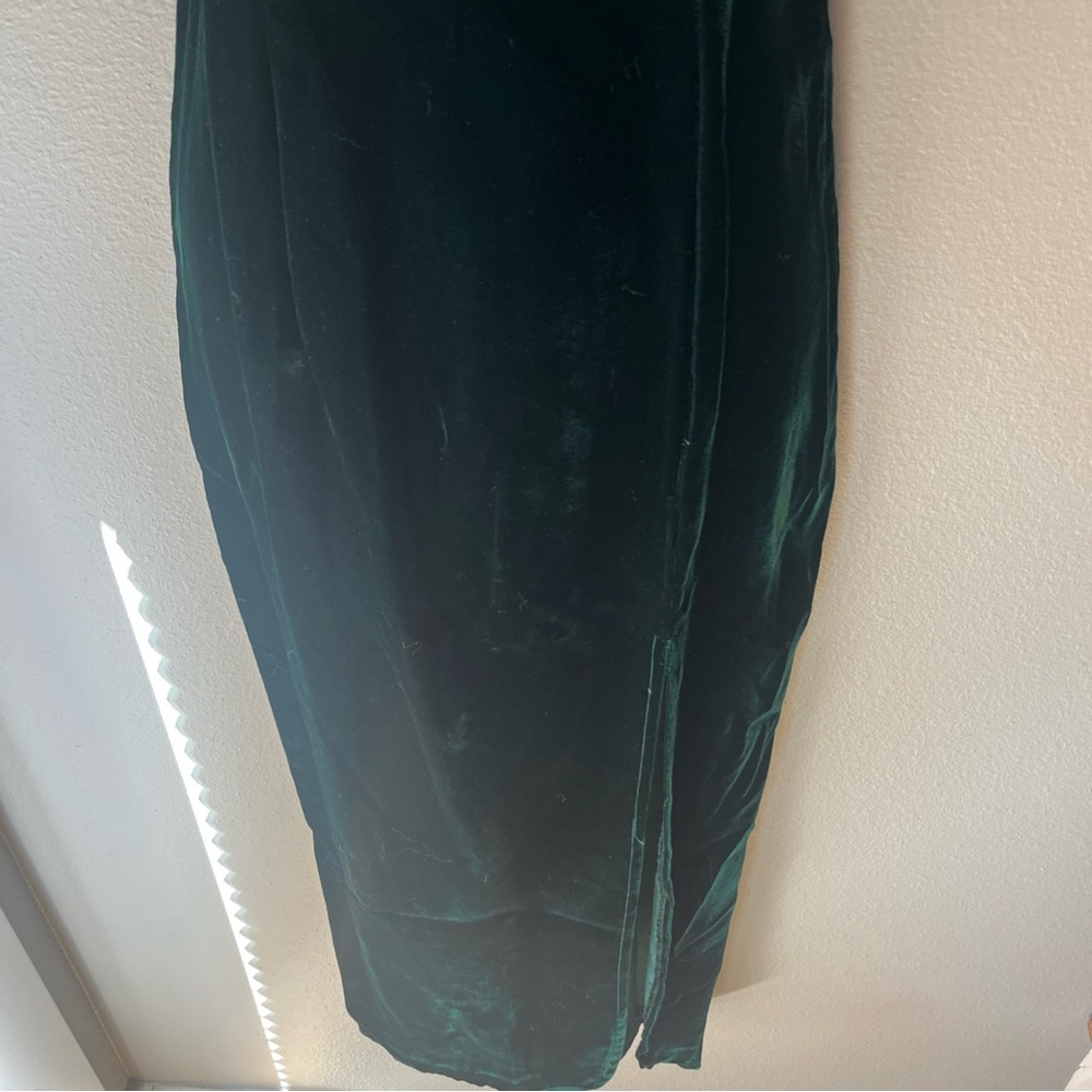 Vintage Roberta Dark Green Velvet Dress Spaghetti Strap Front Slit Size 3/4 - Picture 3 of 10